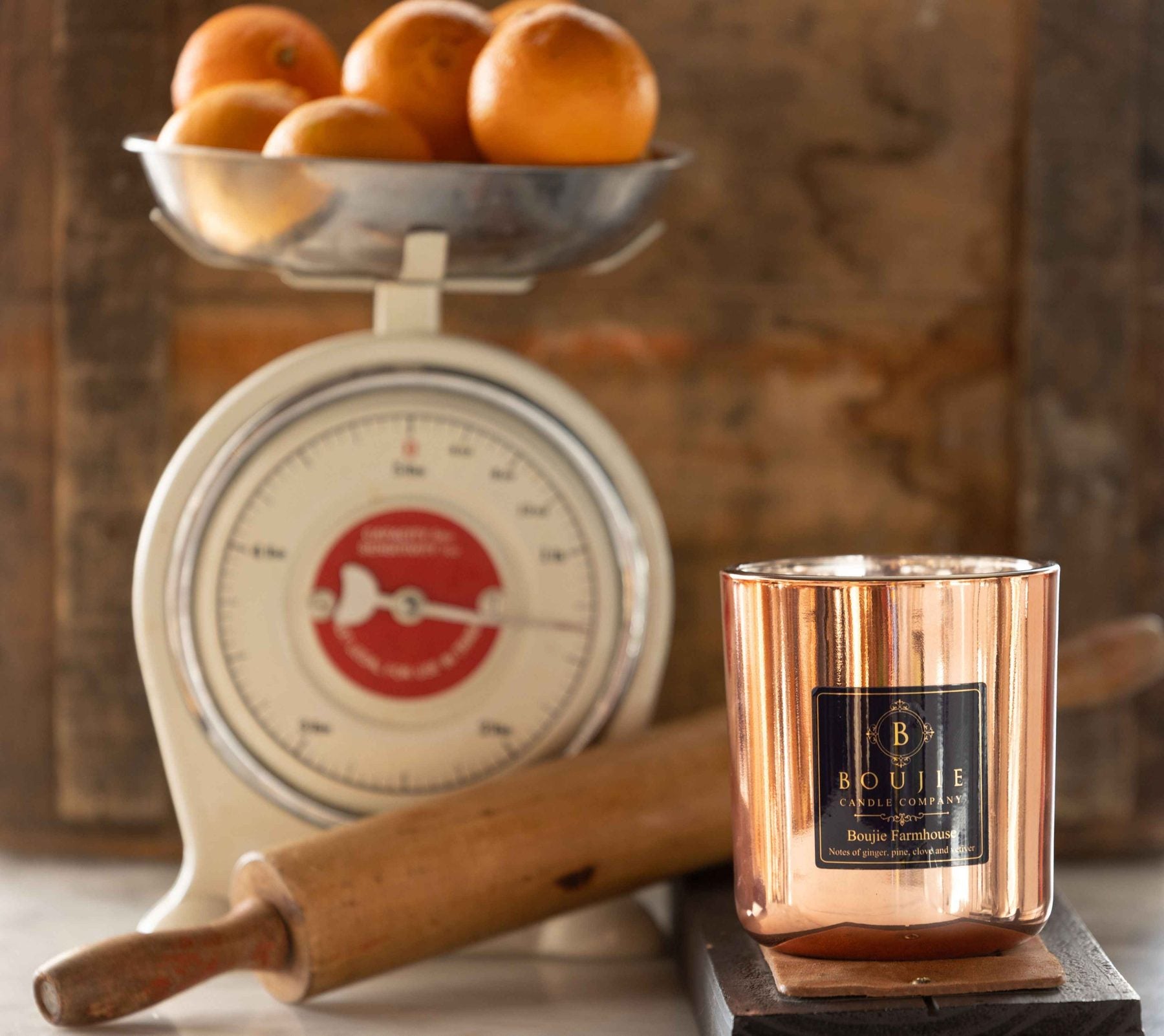 Boujie Farmhouse candle in a farmhouse kitchen