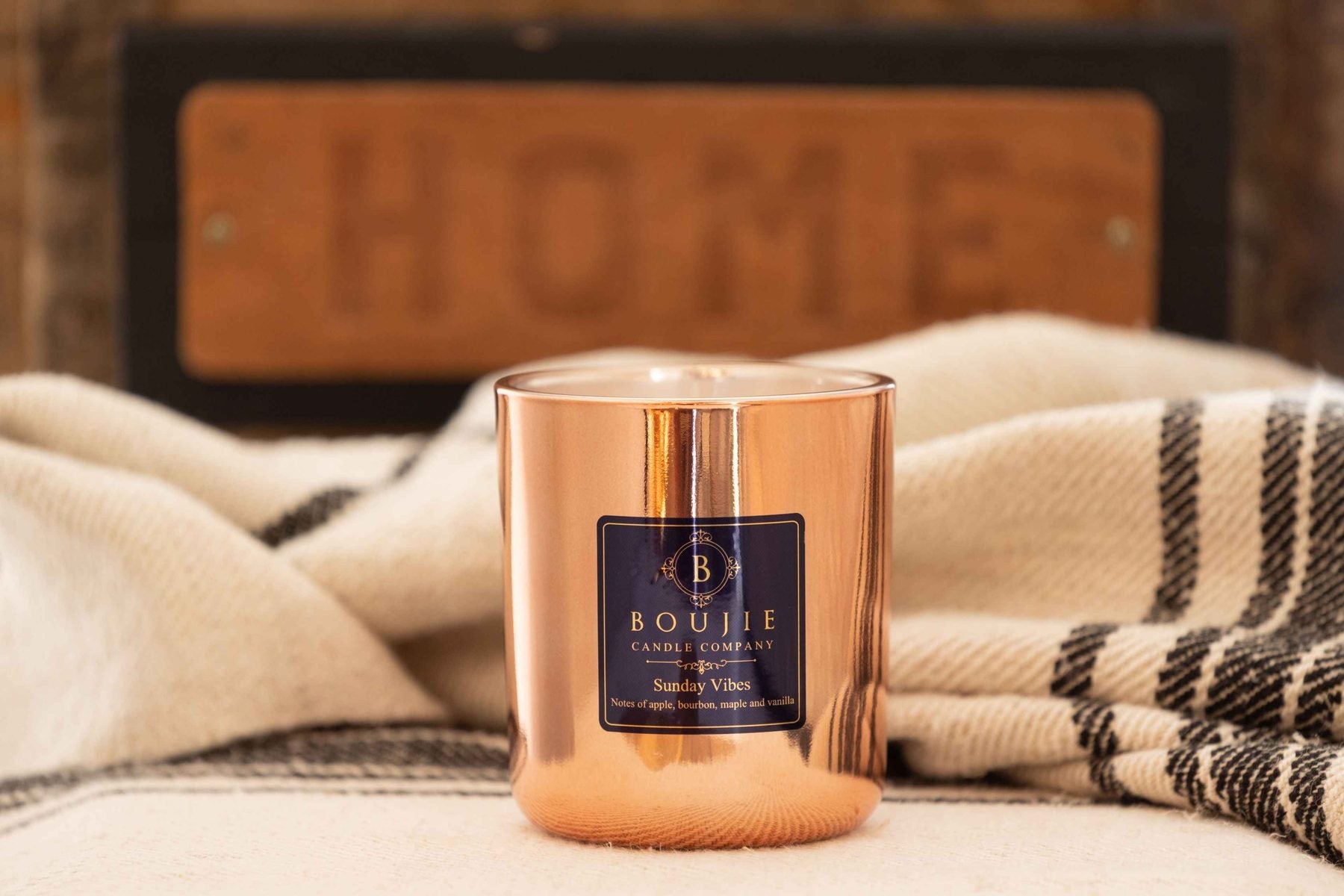 Boujie Sunday Vibes candle burning at home